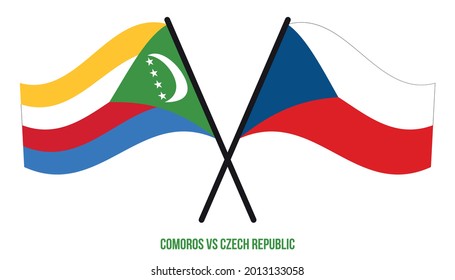 Comoros and Czech Republic Flags Crossed And Waving Flat Style. Official Proportion. Correct Colors.