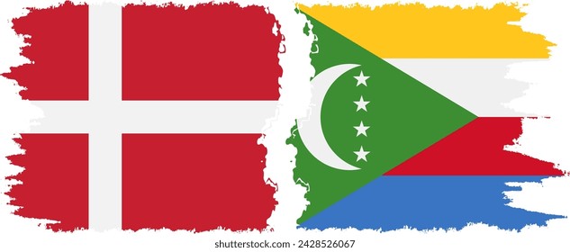 Comoros and Denmark grunge flags connection, vector