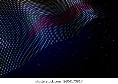 Comoros digital flag made of dots, waving over a starry dark background