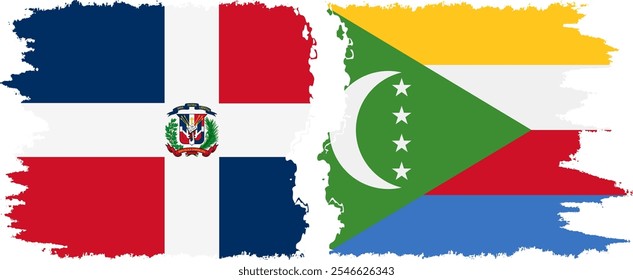 Comoros and Dominican Republic grunge flags connection, vector