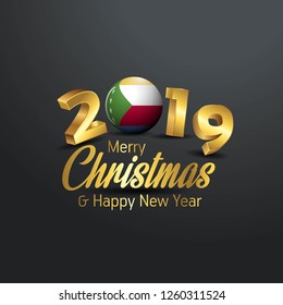 Comoros Flag 2019 Merry Christmas Typography. New Year Abstract Celebration background
