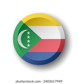 Comoros flag - 3D circle button with dropped shadow. Vector icon.