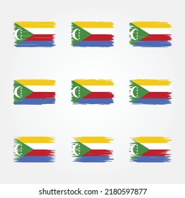 Colección de pincel de bandera de las Comoras. Bandera nacional