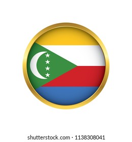 Comoros flag button, Golden on a white background,flag of Comoros Round badge or icon isolated. Vector illustration.