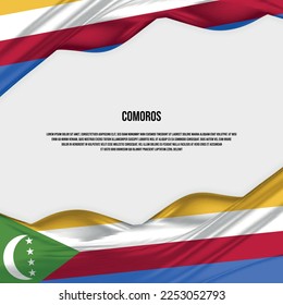 Comoros flag design. Waving Comoros flag made of satin or silk fabric. Vector Illustration.