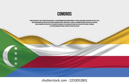 Diseño de la bandera de las Comoras. Bandera de las Comoras ondeando satén o tela de seda. Ilustración vectorial.