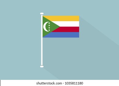 Comoros Flag with flagpole,vector illustration