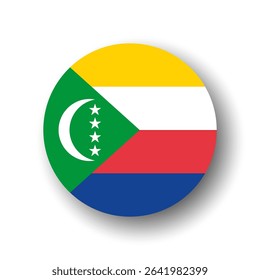 Comoros flag - flat vector circle icon or badge with dropped shadow.