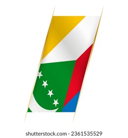 Comoros flag in the form of a banner with waving effect and shadow. Modern vector design.