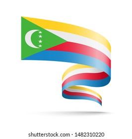 Comoros flag in the form of wave ribbon vector illustration on white background.