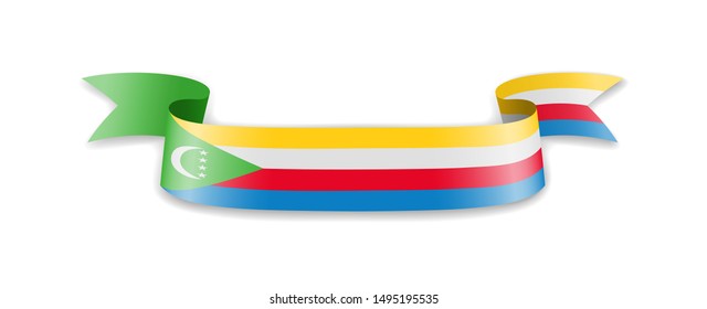 Comoros flag in the form of wave ribbon. Vector illustration.