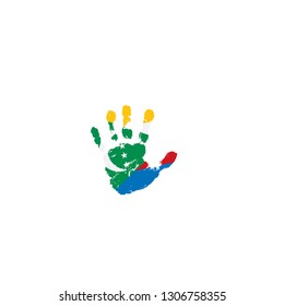 Comoros flag and hand on white background. Vector illustration