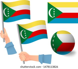 Comoros flag in hand set. Ball flag. National flag of Comoros vector illustration