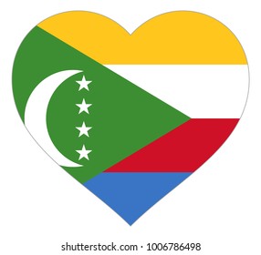 comoros flag in heart vector illustration sign. Flag of comoros in the shape of Heart with contrasting contour, symbol of love for his country or valentine day, patriotism.