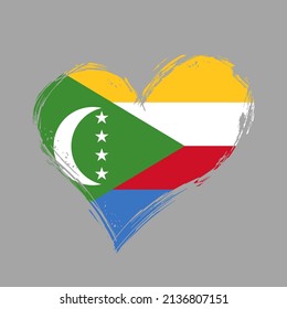 Comoros flag heart-shaped grunge background. Vector illustration.