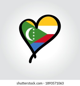 Comoros flag heart-shaped hand drawn logo. Vector illustration.