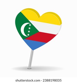 Comoros flag heart-shaped map pointer layout. Vector illustration.