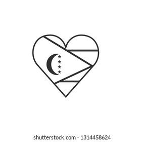 Comoros flag icon in a heart shape in black outline flat design. Independence day or National day holiday concept.