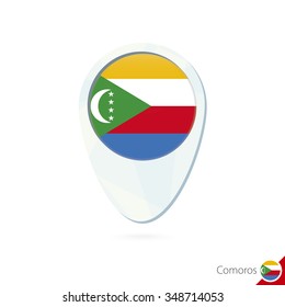 Comoros flag location map pin icon on white background. Vector Illustration.