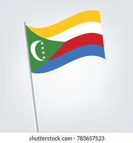 Comoros Flag with Metal Pole. Vector illustration,Flag of Comoros , Comoros flag waving isolated vector illustration.