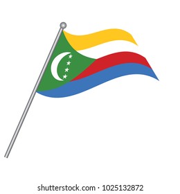 Comoros flag. The national flag of Comoros on a pole. The waving flag.
