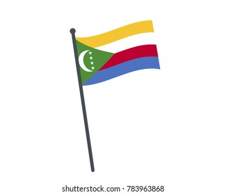 Comoros flag. The national flag of Comoros on a pole. The waving flag. The sign and symbol of the country. Realistic vector on white.