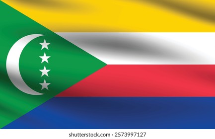 Comoros flag official colors and proportion digital vector illustration. Pleated flag.