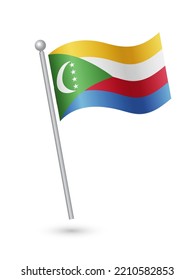 Comoros flag on pole waving in the wind vector illustration
