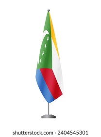 Comoros flag on flag stand for official meetings, transparent background, vector