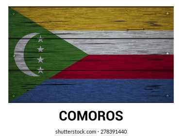 Comoros flag on wood texture background - vector illustration