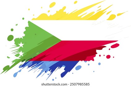 Bandera de Comoras pintada con trazo de pincel Grunge, estilo de bandera de acuarela.