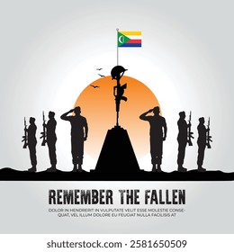 Comoros flag in remember the fallen flag for morning sun and army design
