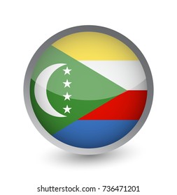 Comoros Flag Round Glossy Icon. Vector illustration.