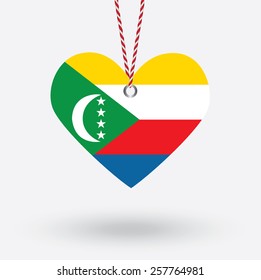 Comoros flag in the shape of a heart with hang tags