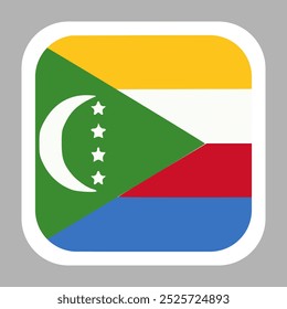 Comoros flag square flat vector with rounded corners and white border, vector illustration