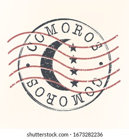 Comoros Flag Stamp Postal. Silhouette Seal. Passport Round Design. Vector Icon. Design Retro Travel. National Symbol.