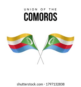 Comoros flag state symbol isolated on background national banner. Greeting card National Independence Day of the Union of the Comoros. Illustration banner with realistic state flag.