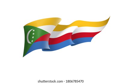 Comoros flag state symbol isolated on background national banner. Greeting card National Independence Day of the Union of the Comoros. Illustration banner with realistic state flag.