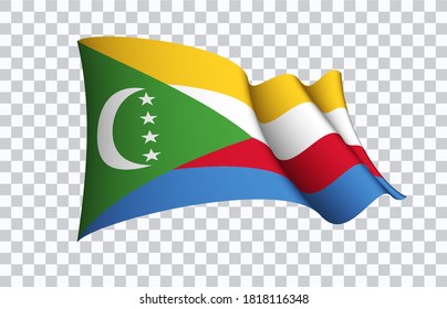 Comoros flag state symbol isolated on background national banner. Greeting card National Independence Day of the Union of the Comoros. Illustration banner with realistic state flag.