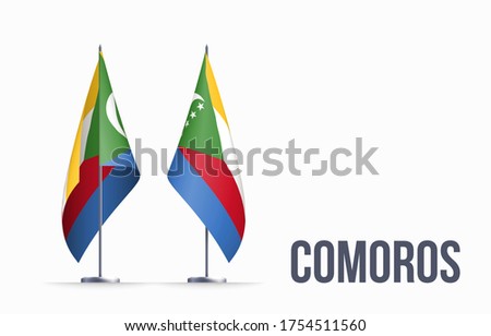 Comoros flag state symbol isolated on background national banner. Greeting card National Independence Day of the Union of the Comoros. Illustration banner with realistic state flag.