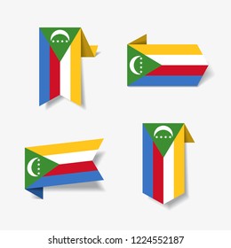 Comoros flag stickers and labels set. Vector illustration.