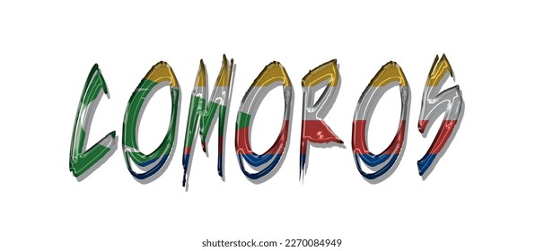 COMOROS flag text font, symbol background, flag ribbon typography lettering logo label banner, 3D colorful background, vector illustration