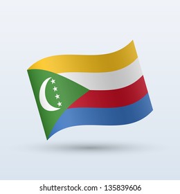 Comoros flag waving form on gray background. Vector illustration.