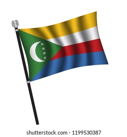Comoros flag , flag of Comoros waving  on flag pole, vector illustration EPS 10.