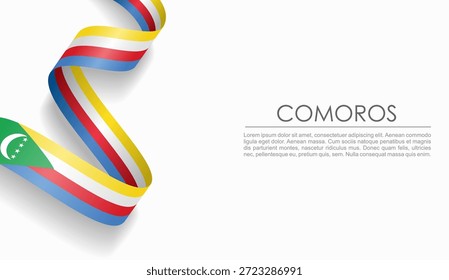 Cinta ondulada de la bandera de las Comoras, que simboliza el orgullo nacional, ideal para temas de diseño patriótico o cultural. Ilustración vectorial.