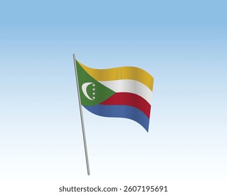Comoros flags in a realistic vector artwork.  Wind-blown flag against a clear blue sky