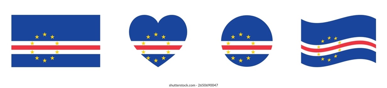 Comoros flags set in square, heart, circle and waving formats designs element. Comoros flags collection. Set of Comoros flags icons isolated on gray background. Vector illustration.