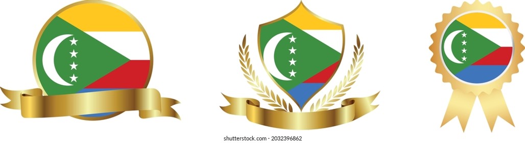 Comoros flags. Symbols of countries map