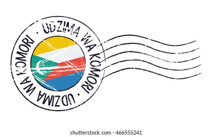 Comoros grunge postal stamp and flag on white background