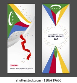 Comoros Happy independence day Confetti Celebration Background Vertical Banner set